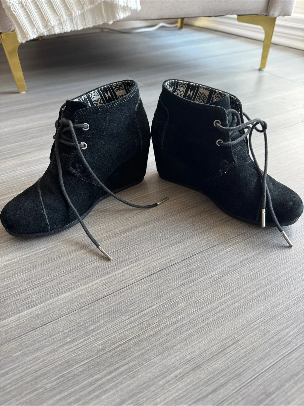 TOMS Desert Wedge Ankle Bootie in Black Suede